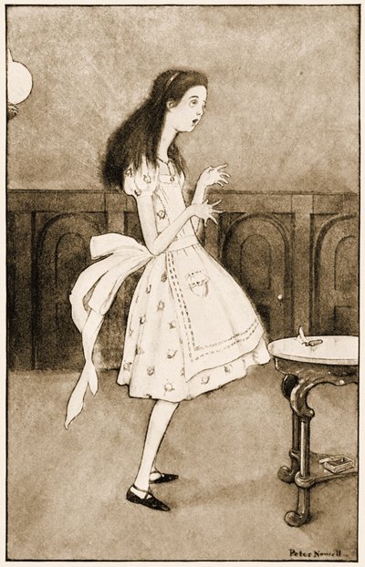 "Jetzt öffne ich mich wie das größte Teleskop, das es je gab!", Illustration für Lewis Carrolls "Alice im Wunderland", 1901 von Peter Newell